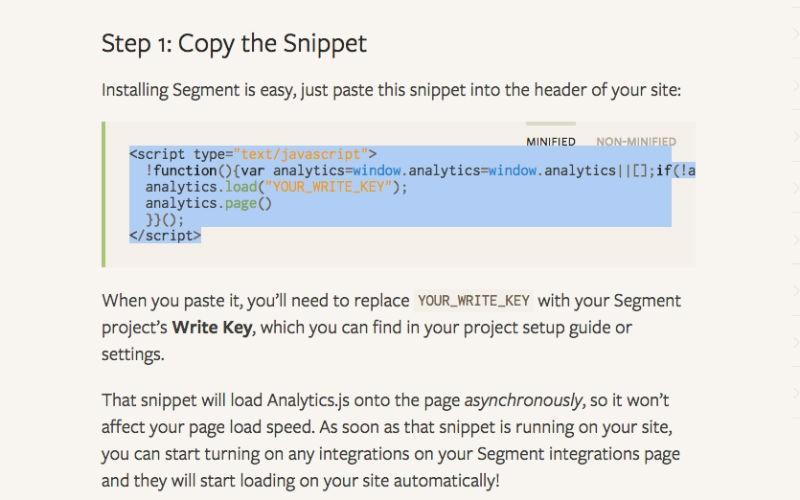 Screenshot code snippet Segment javascript code snippet